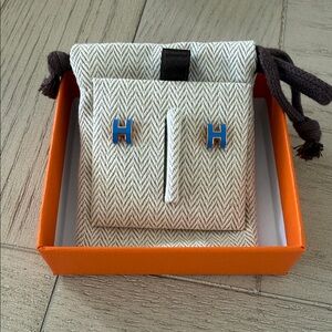 Hermes Mini Pop H Earrings in Blue